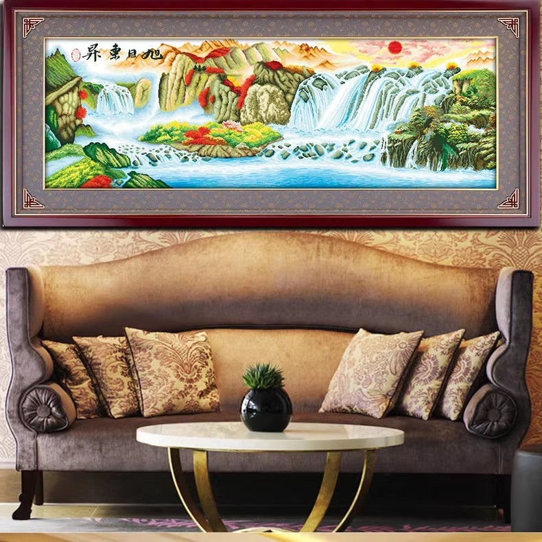 Križni bod Diamond Painting na 11CT poliesteru – krajolik za dnevni boravak, jednostrano šivanje