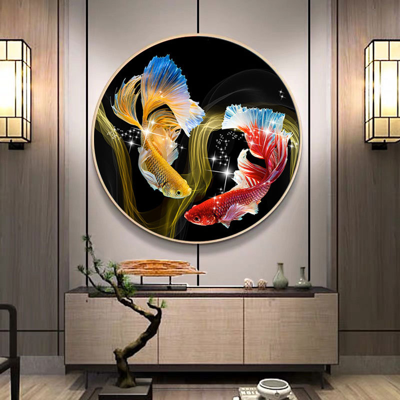 5D dijamantna slika s punim ispunjenjem, motiv karas, kružni kristali, krstno šivanje za dnevni boravak