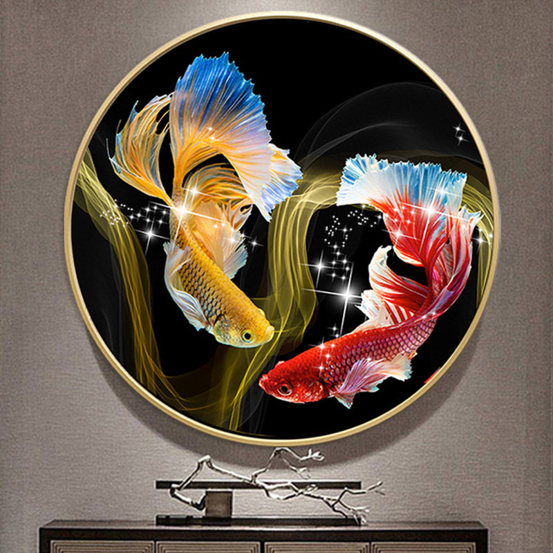 5D dijamantna slika s punim ispunjenjem, motiv karas, kružni kristali, krstno šivanje za dnevni boravak