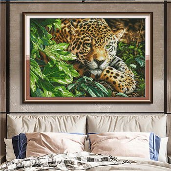 Set križićnog veza: leopard iz džungle – ukrasni zidni komad za dnevni boravak, DIY vezenje