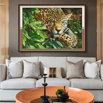 Set križićnog veza: leopard iz džungle – ukrasni zidni komad za dnevni boravak, DIY vezenje