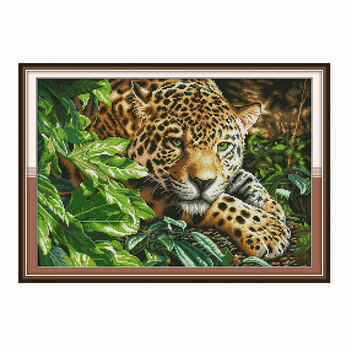 Set križićnog veza: leopard iz džungle – ukrasni zidni komad za dnevni boravak, DIY vezenje