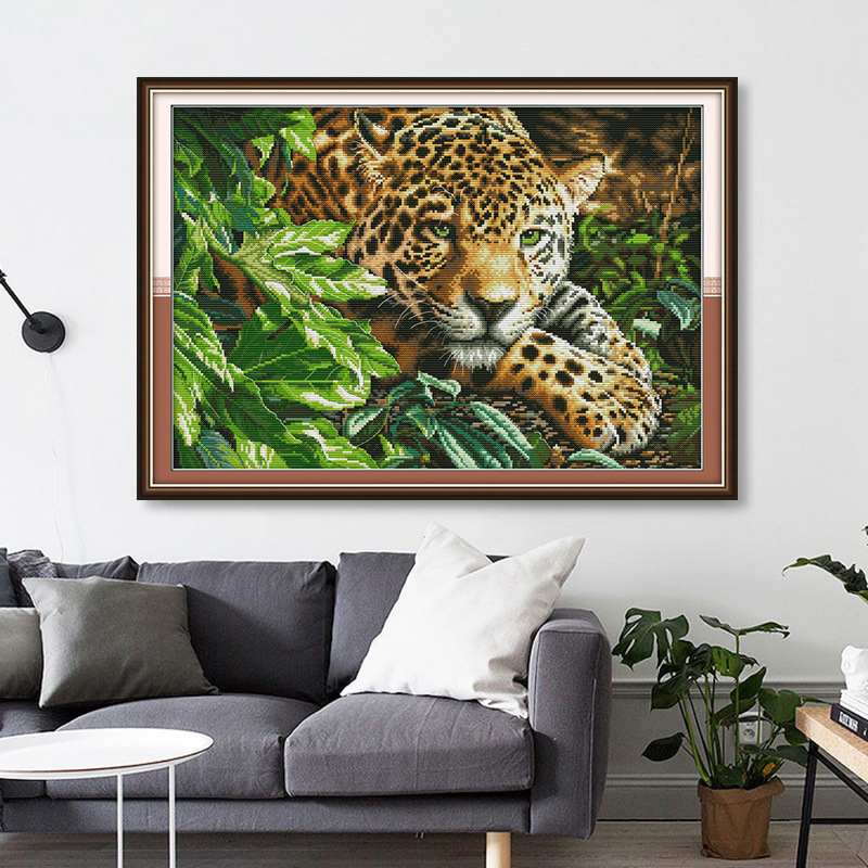 Set križićnog veza: leopard iz džungle – ukrasni zidni komad za dnevni boravak, DIY vezenje