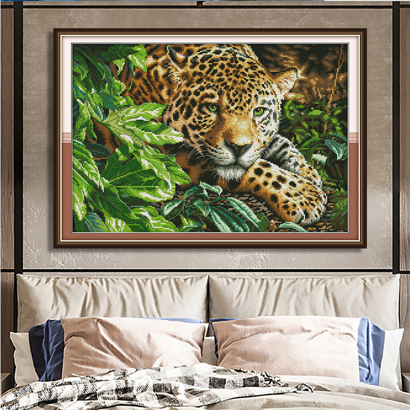 Set križićnog veza: leopard iz džungle – ukrasni zidni komad za dnevni boravak, DIY vezenje