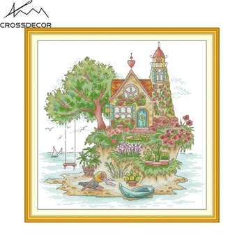 Križni bod kit – pejzaž, serija My Island, platno 11CT, ekološki pamuk