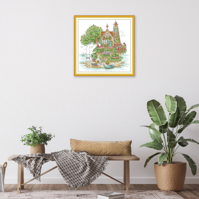 Križni bod kit – pejzaž, serija My Island, platno 11CT, ekološki pamuk