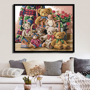 Set za križno šivanje: obitelj medvjeda, platno 11CT, ekološki pamuk, crtani/anime uzorak