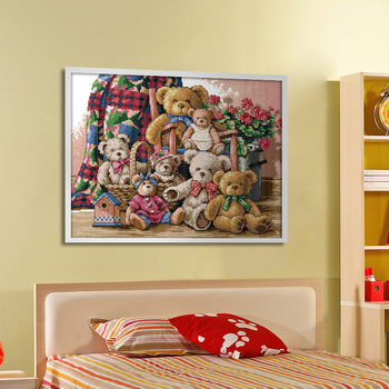 Set za križno šivanje: obitelj medvjeda, platno 11CT, ekološki pamuk, crtani/anime uzorak