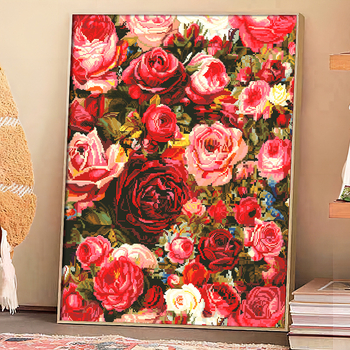 Pastoralni set za križićno šivanje na 9CT plastičnom platnu s motivom cvijeće, trava, listovi