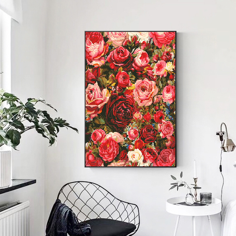 Pastoralni set za križićno šivanje na 9CT plastičnom platnu s motivom cvijeće, trava, listovi