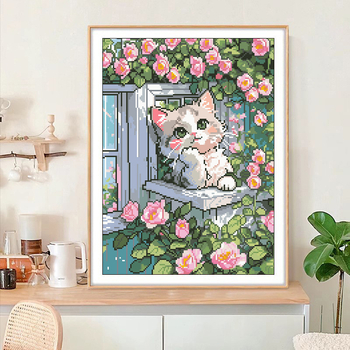 Križni šav set – Motiv crtane mačke, platno 11CT, moderan jednostavan stil