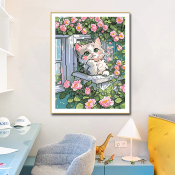 Križni šav set – Motiv crtane mačke, platno 11CT, moderan jednostavan stil