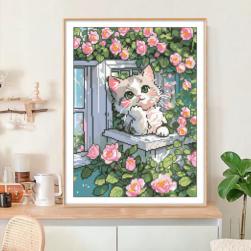 Križni šav set – Motiv crtane mačke, platno 11CT, moderan jednostavan stil