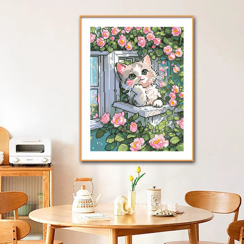 Križni šav set – Motiv crtane mačke, platno 11CT, moderan jednostavan stil