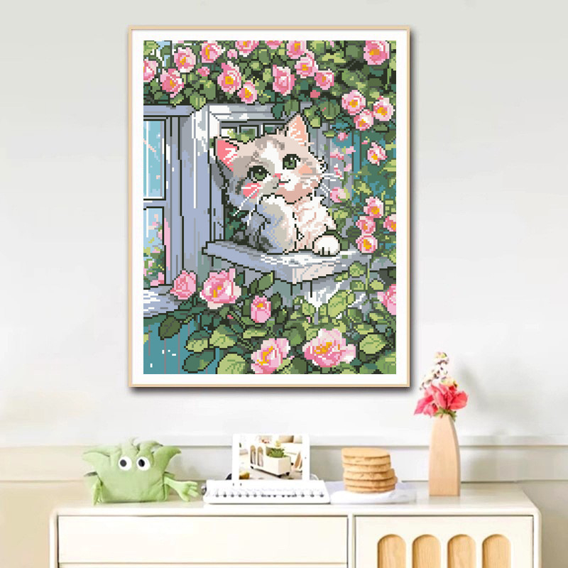 Križni šav set – Motiv crtane mačke, platno 11CT, moderan jednostavan stil