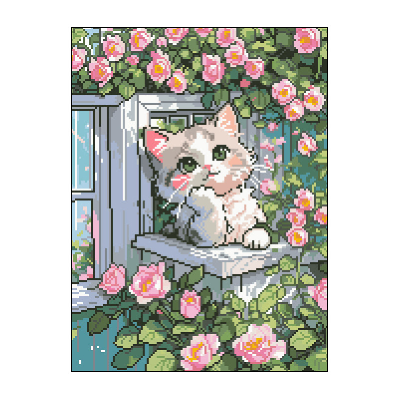 Križni šav set – Motiv crtane mačke, platno 11CT, moderan jednostavan stil