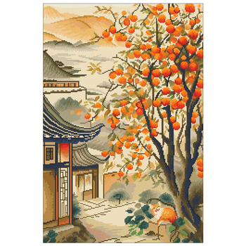 Set za križićno šivanje s platnom 11CT, pejzažni uzorak, stil chinoiserie, za dnevni boravak, spavaću sobu i radnu sobu