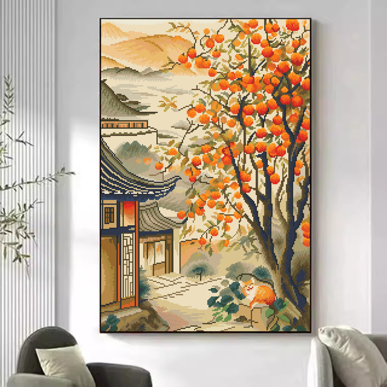 Set za križićno šivanje s platnom 11CT, pejzažni uzorak, stil chinoiserie, za dnevni boravak, spavaću sobu i radnu sobu