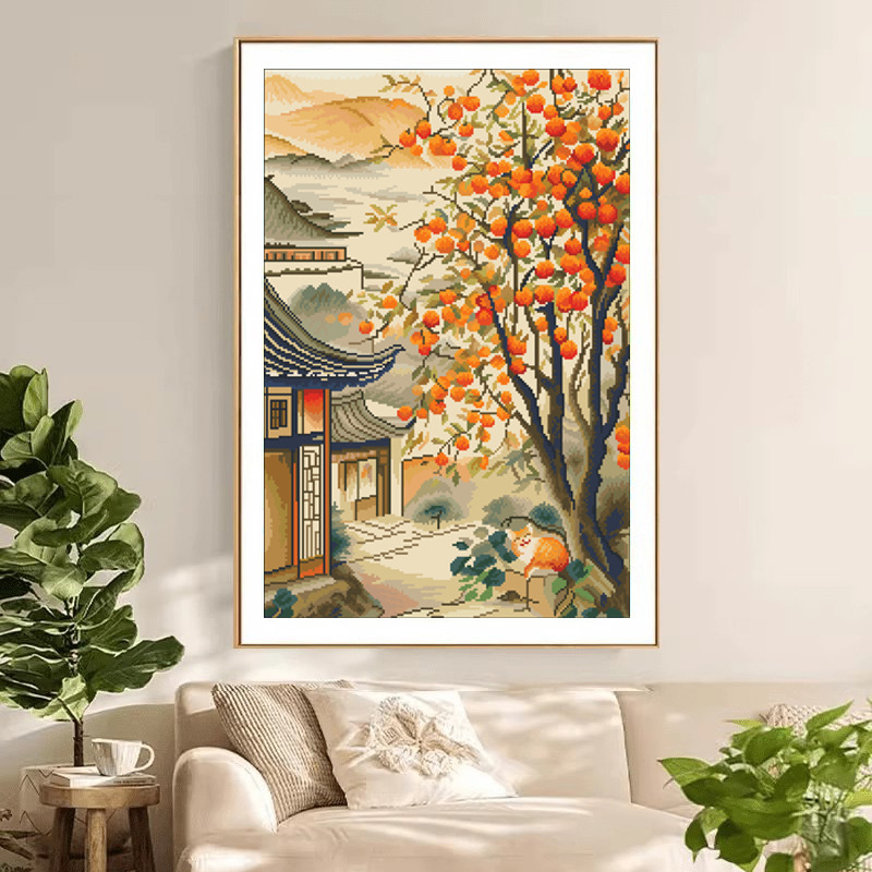 Set za križićno šivanje s platnom 11CT, pejzažni uzorak, stil chinoiserie, za dnevni boravak, spavaću sobu i radnu sobu