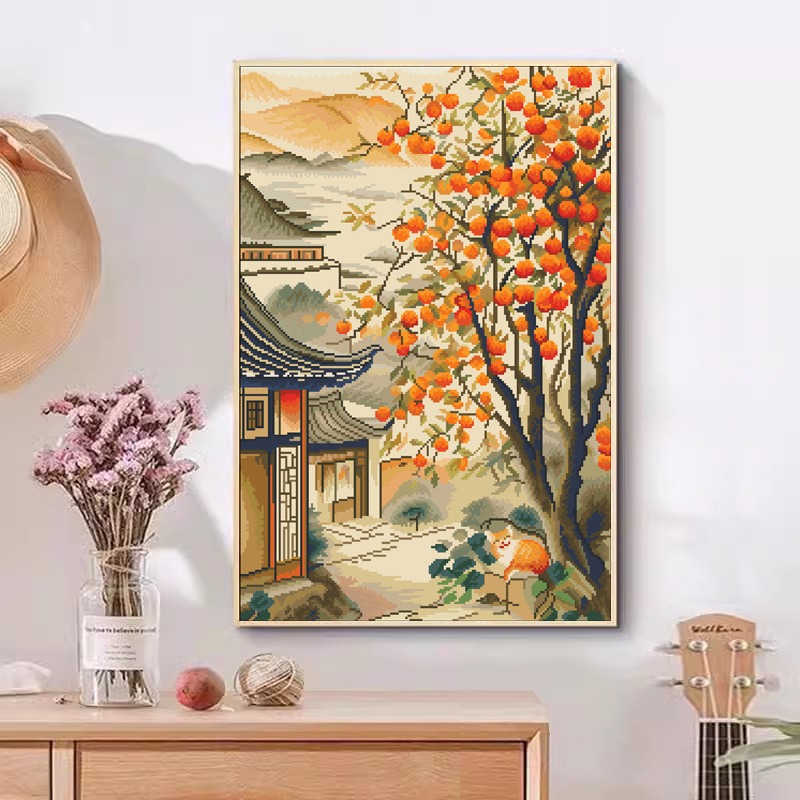 Set za križićno šivanje s platnom 11CT, pejzažni uzorak, stil chinoiserie, za dnevni boravak, spavaću sobu i radnu sobu