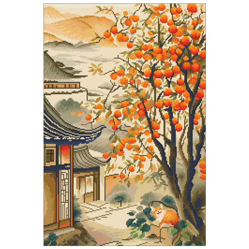 Set za križićno šivanje s platnom 11CT, pejzažni uzorak, stil chinoiserie, za dnevni boravak, spavaću sobu i radnu sobu