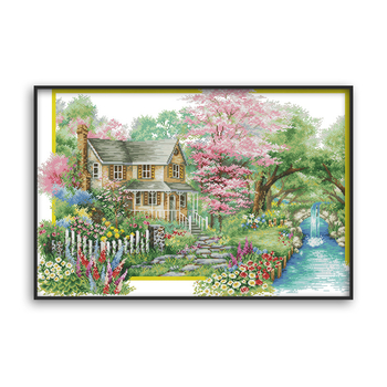 Set križićnog šivanja: cvjetni krajolik za dnevni boravak i spavaću sobu, moderan minimalistički stil, platno 11CT, materijali: ekološka pamuk / čisti pamuk