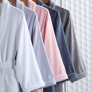 Хотелски халат от чист памук, 1000 г, еднородна прежда, подгънат край, мъжки