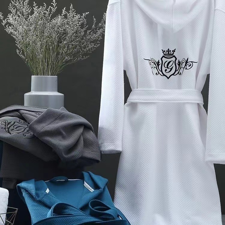 Дълъг унисекс памучен халат за баня, 1200 g, чесана прежда, спирална текстура, подходящ за хотел, СПА и домашна употреба