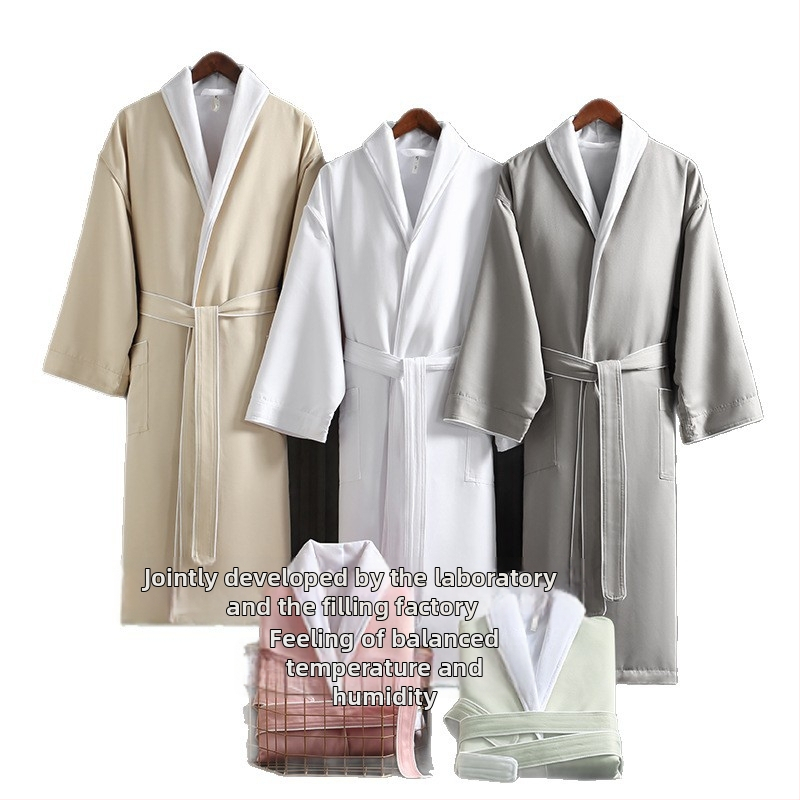 Халат за баня със хотелски стил, абсорбиращ вода, дебел двуслоен, унисекс за есенно-зимно ползване; Материал: Ултрафайн влакна; Тегло: 1150 g; Прежда: единична нишка; Тъкан: Plain weave; Персонализиране по заявка; Лого печат възможен