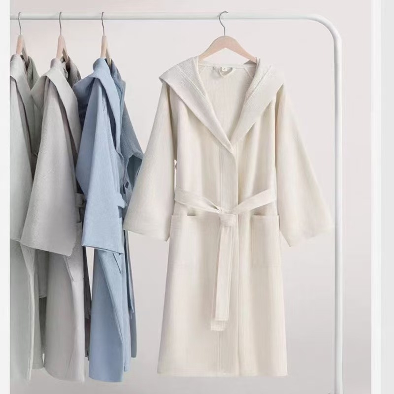 Kupaći ogrtač od 100% pamuka s kapuljom i honeycomb uzorkom, unisex, 470–530 g
