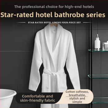 Hotelový župan z bavlny, dlhý waflový vzor s vreckom, 1200 g, prešitý, možnosť potlače loga