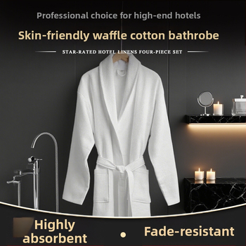 Hotelový župan z bavlny, dlhý waflový vzor s vreckom, 1200 g, prešitý, možnosť potlače loga