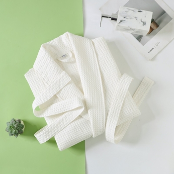 Дълъг халат за баня от чист памук с вафелна шарка, за двойки, бързосъхнещ