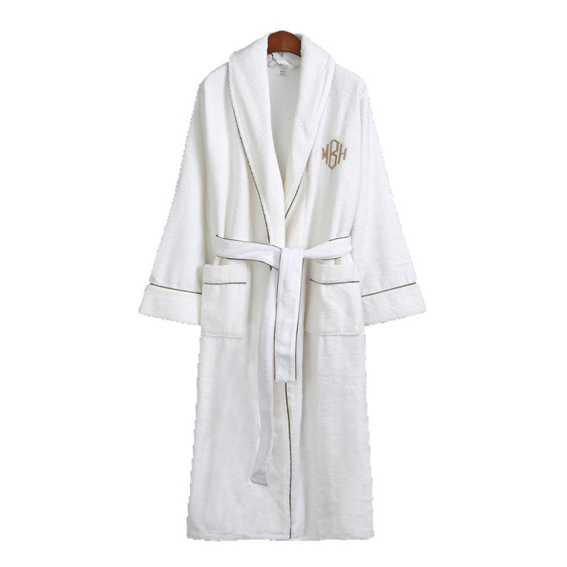Халат за хотел от памук терри, 1100 г/м², многоплетна прежда, обшиване, персонализиране