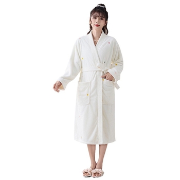 Халат за баня от корална плюш, унисекс, зимен, смес от полиестер и полиамид