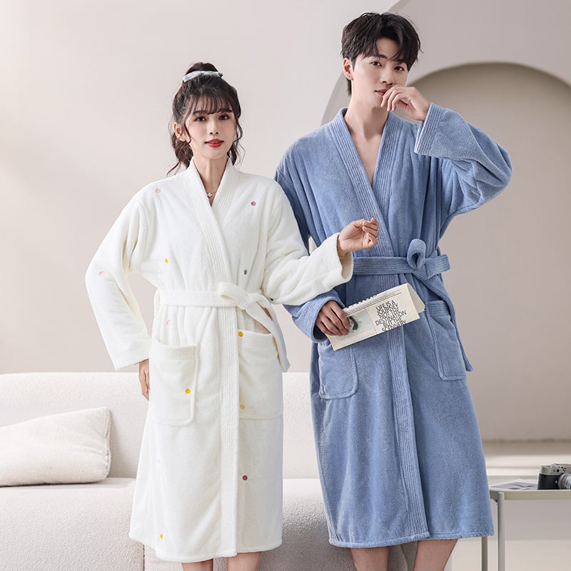 Халат за баня от корална плюш, унисекс, зимен, смес от полиестер и полиамид