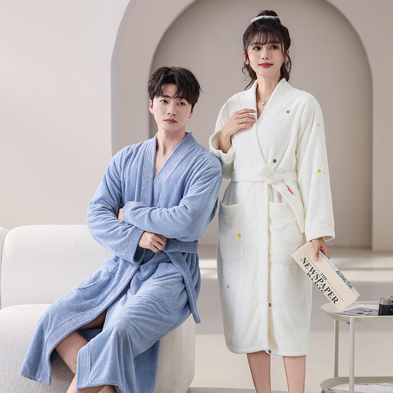 Халат за баня от корална плюш, унисекс, зимен, смес от полиестер и полиамид