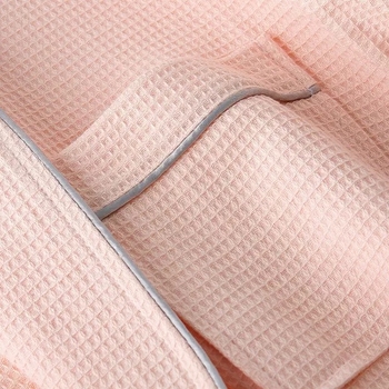 Памучен халат за хотелски стил, вафел текстура, 700 г, гладена прежда, обшит кант