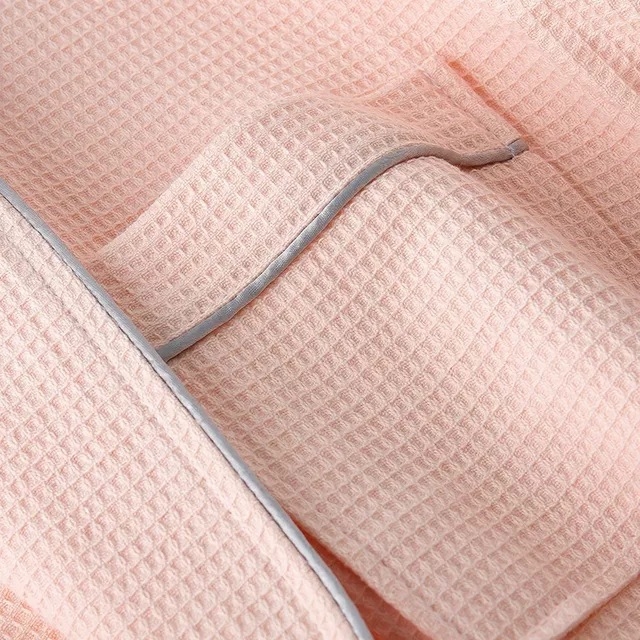 Памучен халат за хотелски стил, вафел текстура, 700 г, гладена прежда, обшит кант