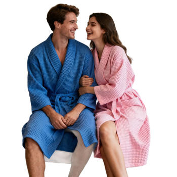 Халат за баня - Памук, 700 г, Слойна прежда, Обшиване, Средна дължина