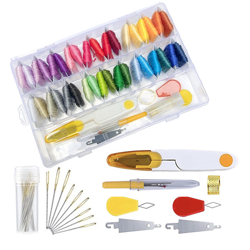 Set križnog šava — ekološke pamukove niti za križni šav, DIY komplet za ručno izrađenu narukvicu s kutijom za pohranu, približno 222 g