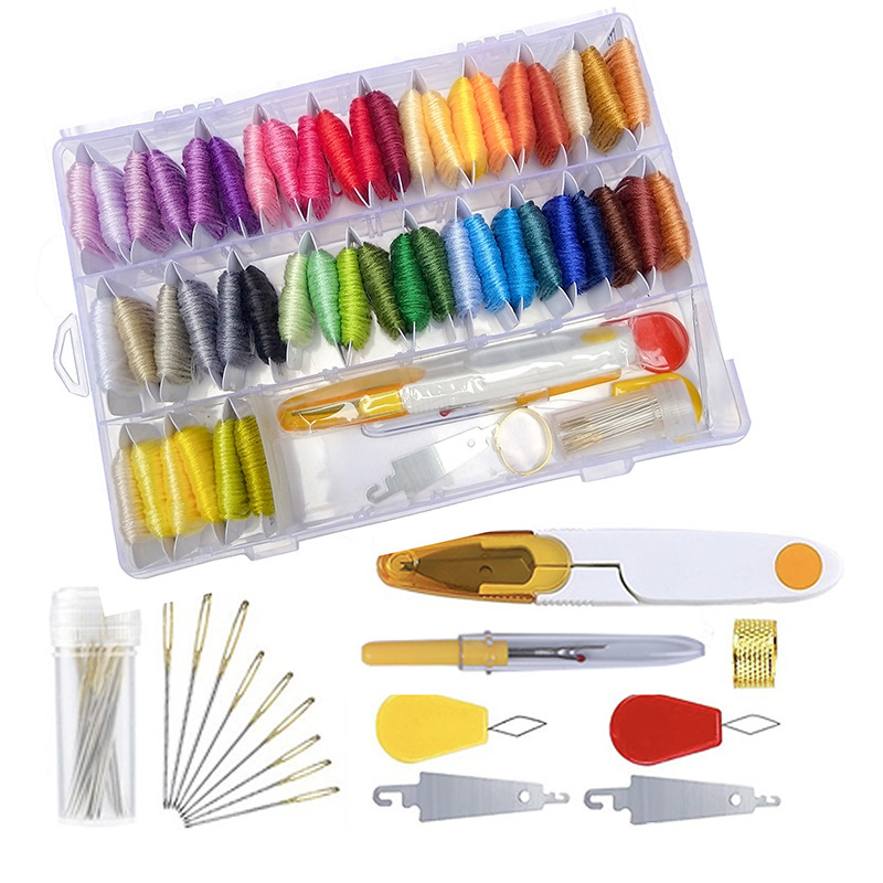 Set križnog šava — ekološke pamukove niti za križni šav, DIY komplet za ručno izrađenu narukvicu s kutijom za pohranu, približno 222 g