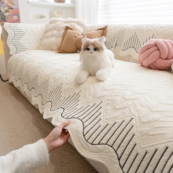 Γωνιακό μαξιλάρι καναπέ με ριγέ σχέδιο, σχήμα τύπου δαντέλας, από πλυμένο βαμβάκι, απλό στυλ