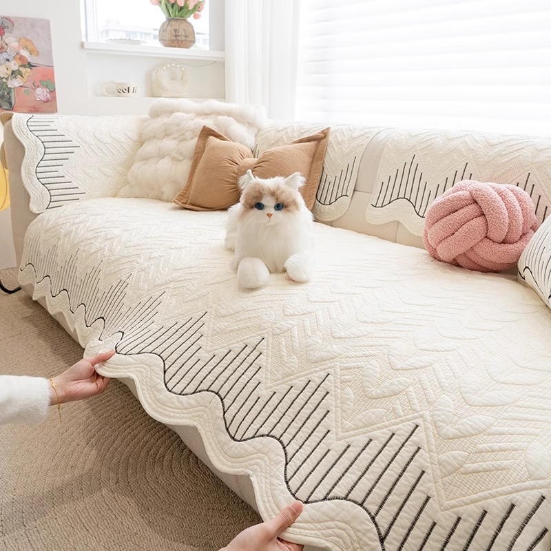 Γωνιακό μαξιλάρι καναπέ με ριγέ σχέδιο, σχήμα τύπου δαντέλας, από πλυμένο βαμβάκι, απλό στυλ