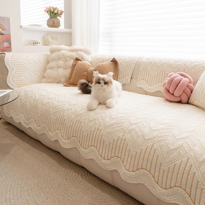 Γωνιακό μαξιλάρι καναπέ με ριγέ σχέδιο, σχήμα τύπου δαντέλας, από πλυμένο βαμβάκι, απλό στυλ