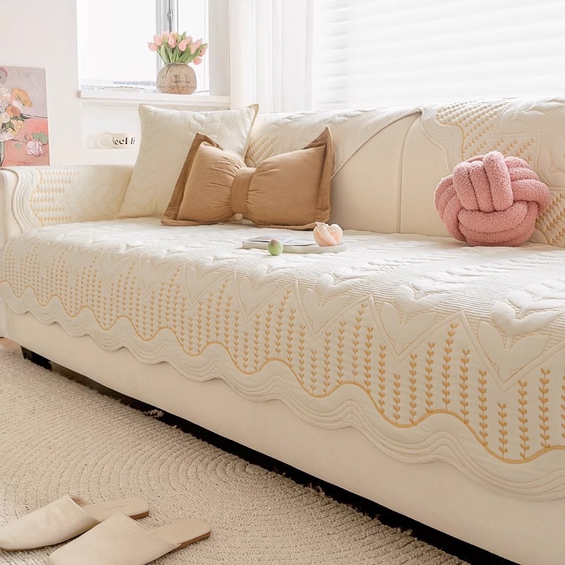 Γωνιακό μαξιλάρι καναπέ με ριγέ σχέδιο, σχήμα τύπου δαντέλας, από πλυμένο βαμβάκι, απλό στυλ