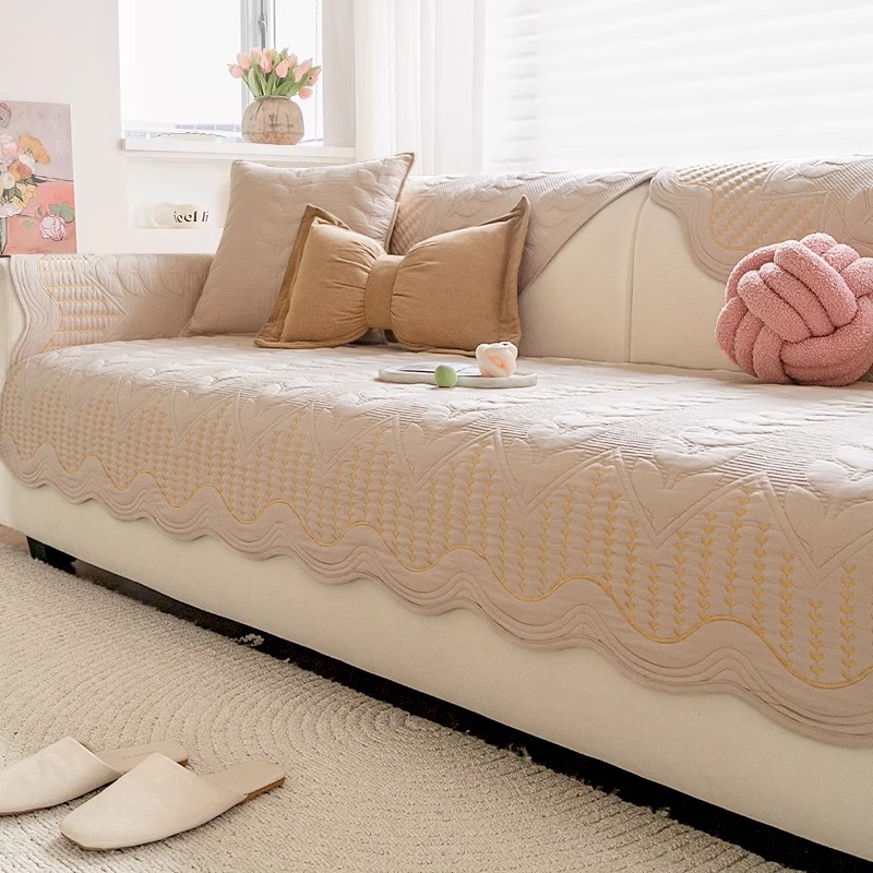 Γωνιακό μαξιλάρι καναπέ με ριγέ σχέδιο, σχήμα τύπου δαντέλας, από πλυμένο βαμβάκι, απλό στυλ