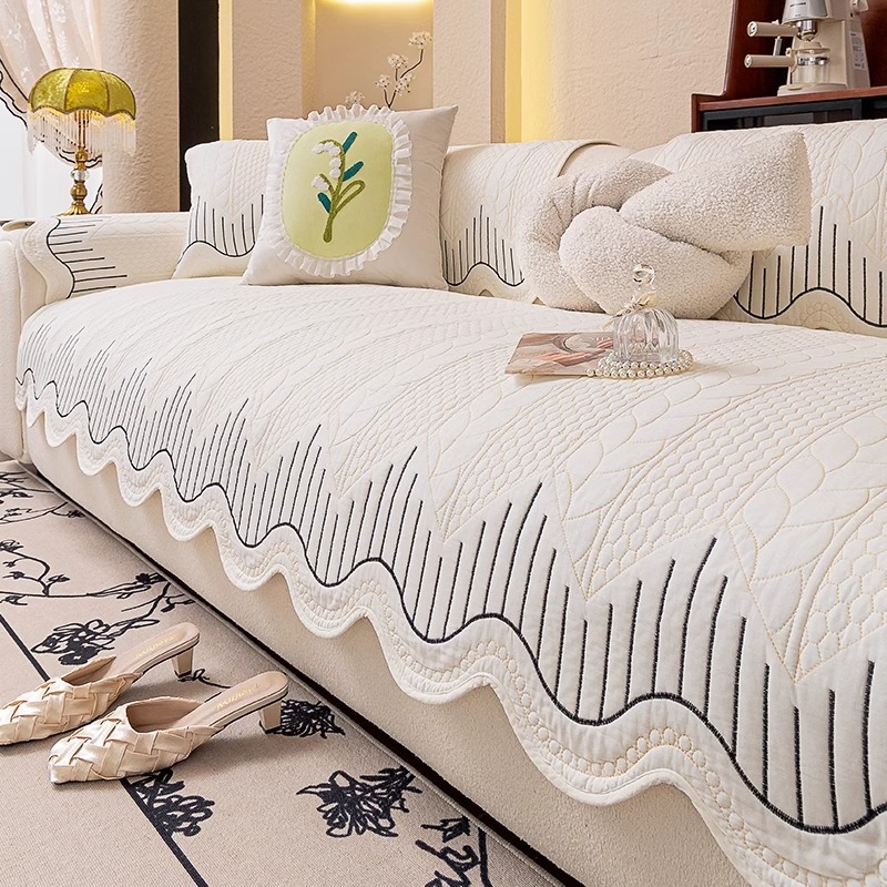 Γωνιακό μαξιλάρι καναπέ με ριγέ σχέδιο, σχήμα τύπου δαντέλας, από πλυμένο βαμβάκι, απλό στυλ