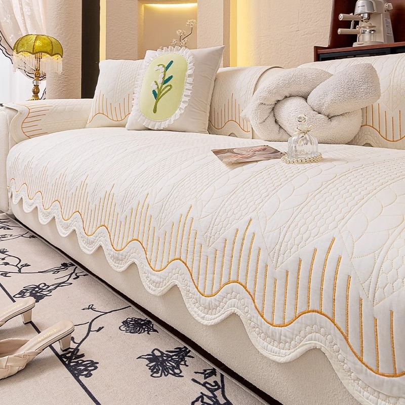 Γωνιακό μαξιλάρι καναπέ με ριγέ σχέδιο, σχήμα τύπου δαντέλας, από πλυμένο βαμβάκι, απλό στυλ