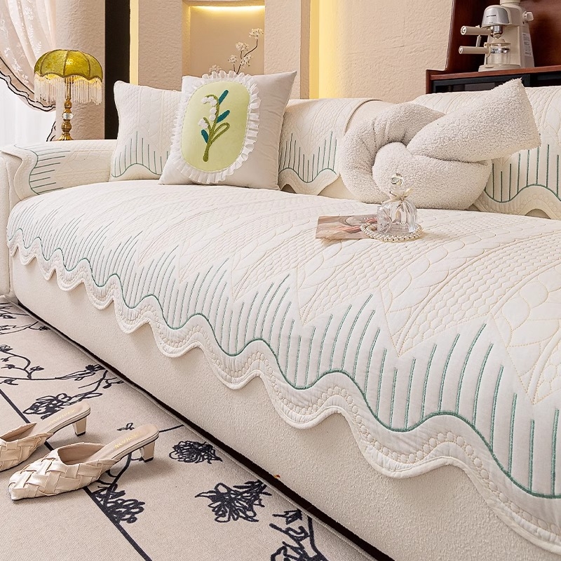 Γωνιακό μαξιλάρι καναπέ με ριγέ σχέδιο, σχήμα τύπου δαντέλας, από πλυμένο βαμβάκι, απλό στυλ